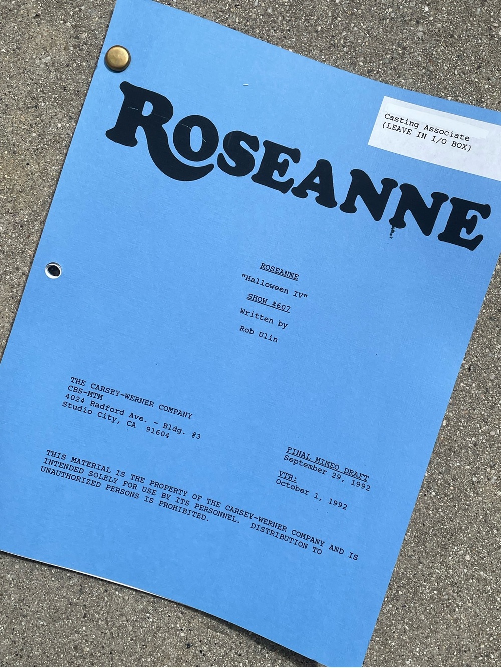 Roseanne Vtg 1992 Production Used Final Mimeo Draft Script Halloween IV